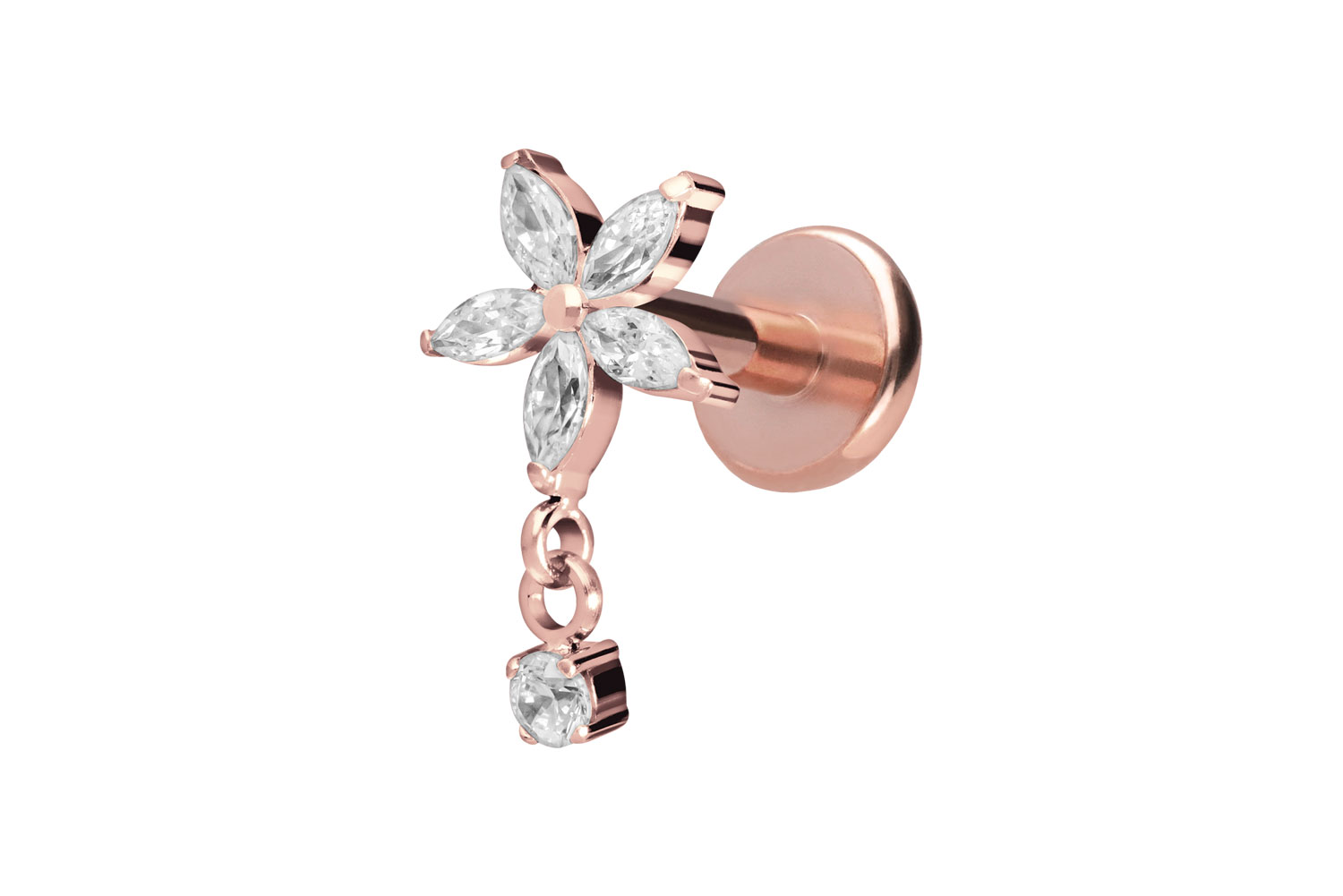 Titan Labret Piercing mit Push Fit KRISTALLBLUME + KRISTALL